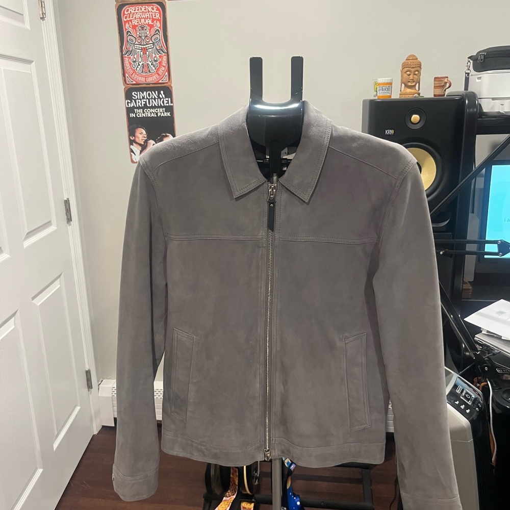 Reiss Light Grey/Blue Suede Trucker Jacket